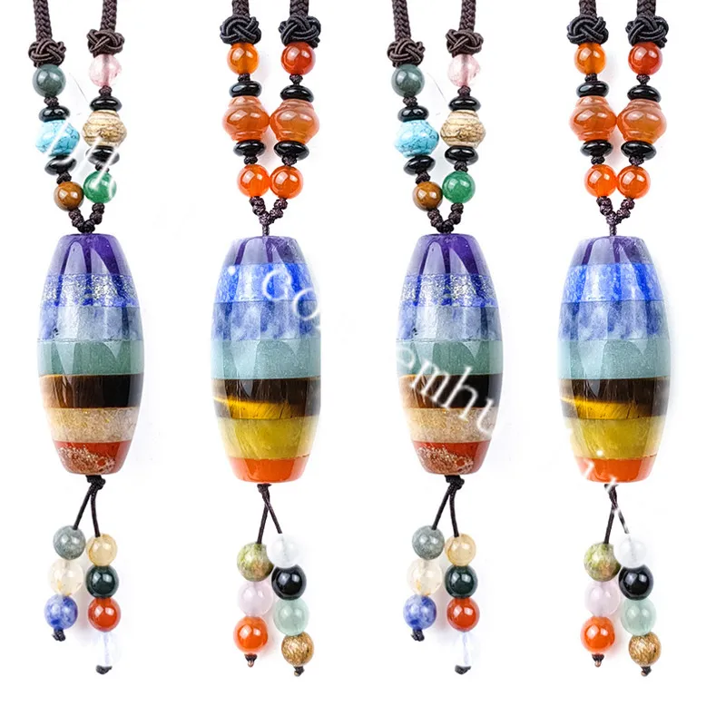 30 PZ 7 Chakra Rainbow Barrel Bading Pendant Collana NATURAL QUARZO DI CRISTALLO DI GUESTONS Gemtilene Gemtilene Yoga perline Collana nappa Collana Regiki Regalo per le donne