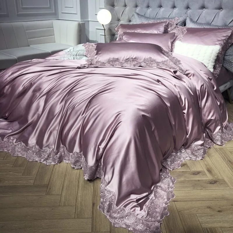 1000tc satijn katoen kant wit zilver beddengoed set luxe queensize king size laken ingebouwde blad set dekbedovertrek parure de lit t200706