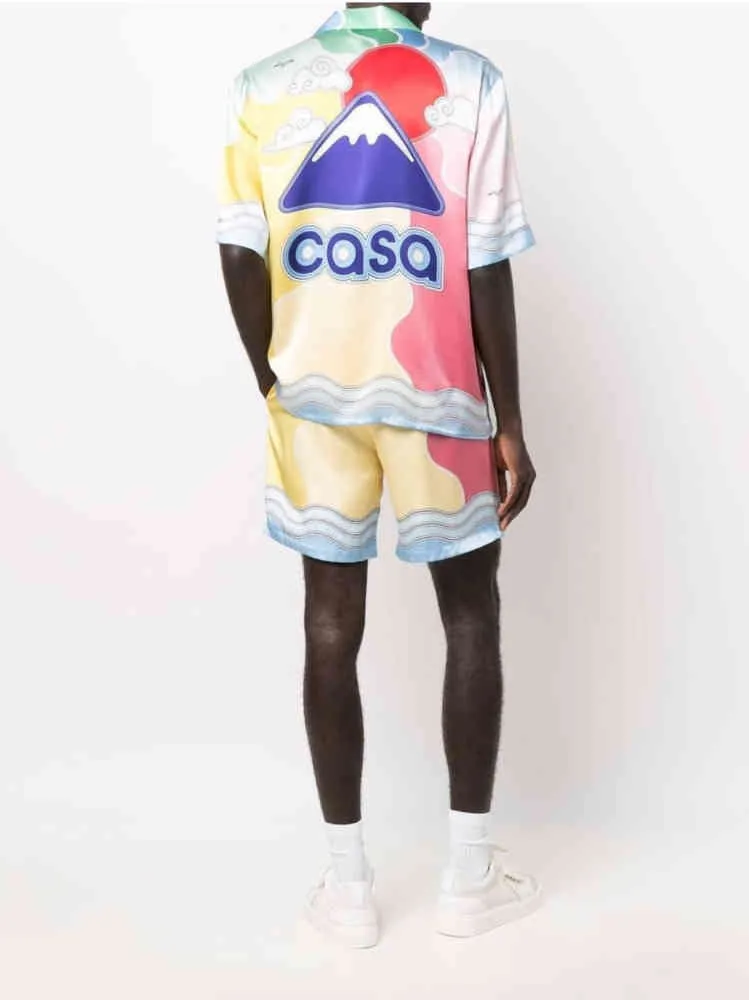 カサブランカメンズソレイユレバント半袖シルクシャツファッションデザイナー女性luxurysシャツ252n