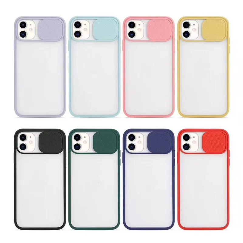 Kamera przesuwna Kamera Protect Case dla iPhone 12 min 11 Pro Max Ultra-Thin Frosted Phone Case Pokrywa dla iPhone XR XS 8Plus Funda