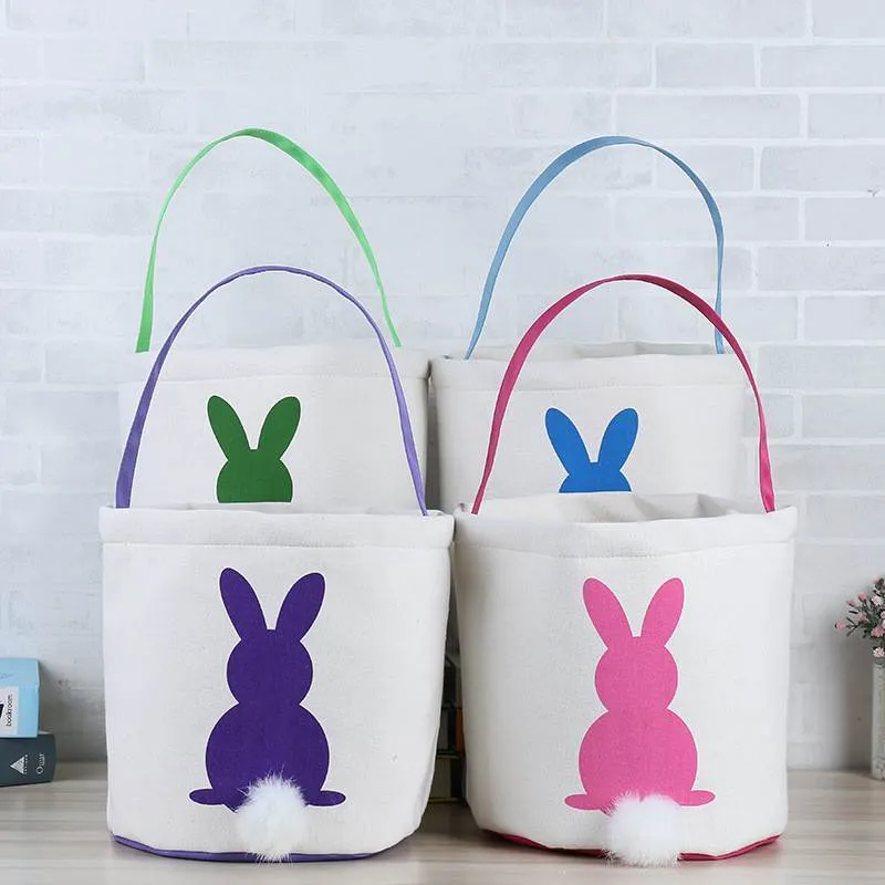 100 pièces panier de rangement d'oeufs de pâques toile seau d'oreille de lapin sac cadeau de pâques créatif avec décoration de queue de lapin 4 couleurs DAP437