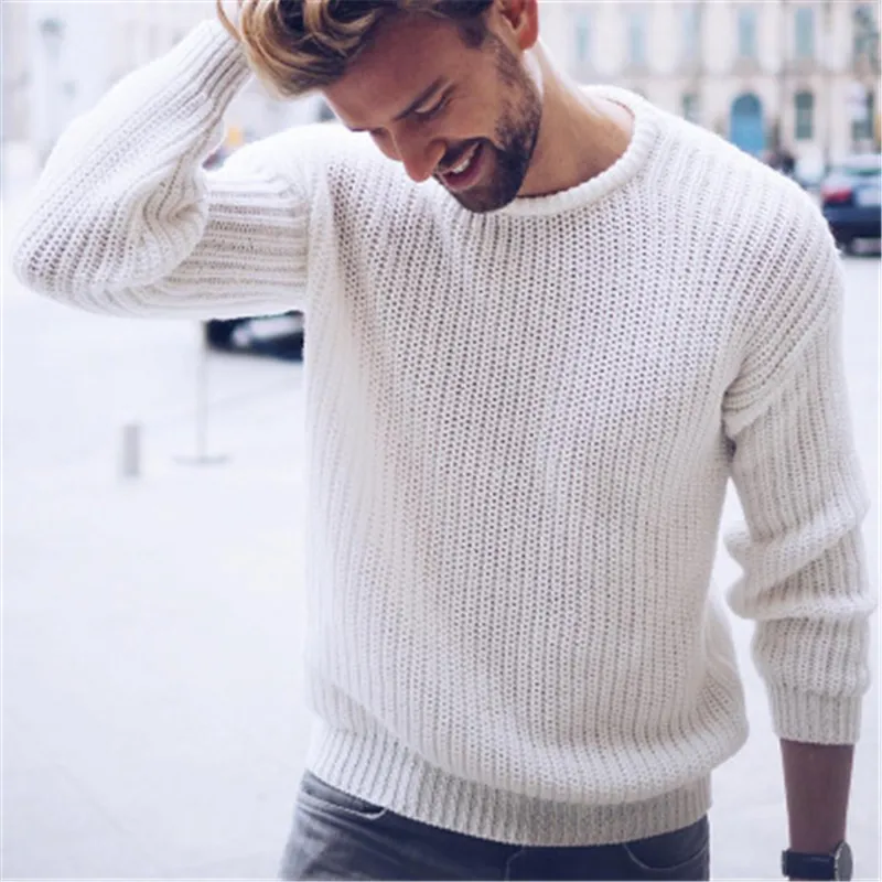 Mens Solid Colors Knitting Sweaters Fashion Trend Long Sleeve Round Neck Pullover Sweater Male Spring Plus Size Loose Casual Bottoming Top