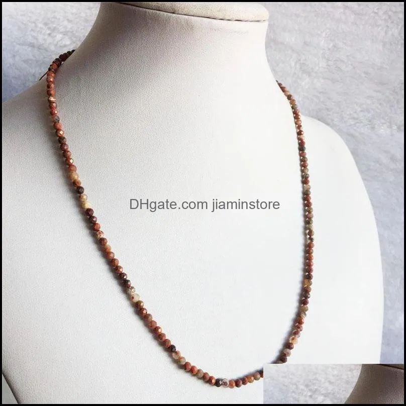 Chains 3MM Faceted Red Blood Brecciated Jasper Necklace Shiny Natural Stone Chain Chocker Beaded Mother Daughter