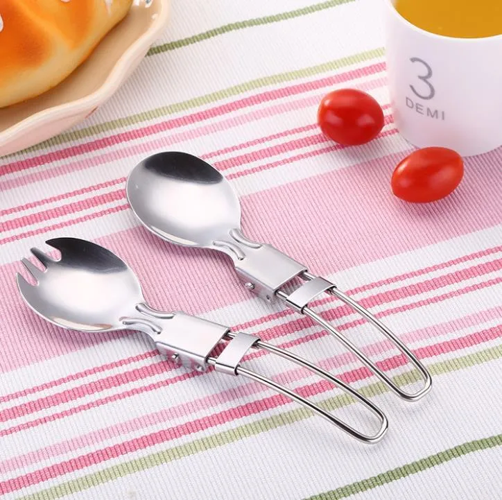 Foldable Folding Stainless Steel Spoon Spork Fork Outdoor Camping Hiking Traveller Kitchen Tableware SN6194