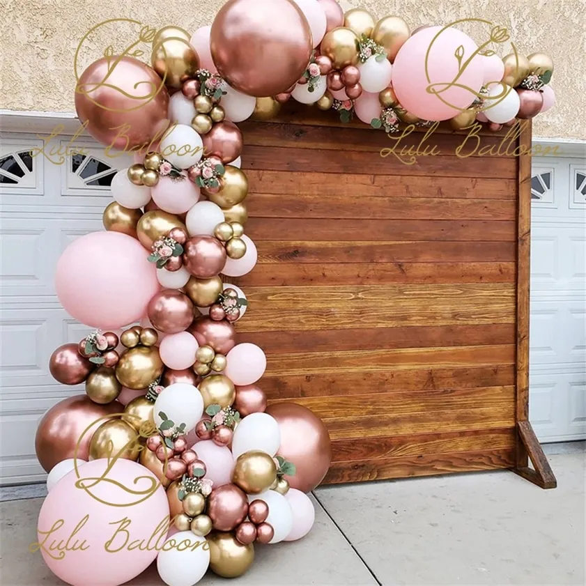 Kit d'arc de guirlande de ballons rose blanc chromé pour douche nuptiale, décors de mariage, décoration de fête de réception-cadeau pour bébé 220217