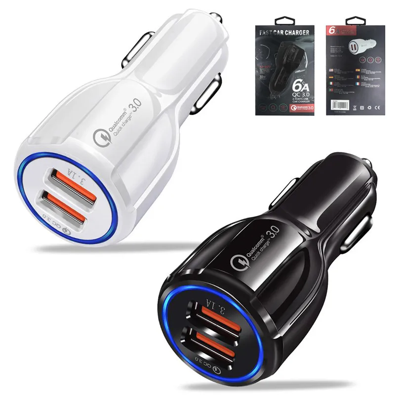 QC 3.0 Schnellladegerät fürs Auto, Dual-USB-Anschlüsse, 6 A, Netzteil, schnelle adaptive Autoladegeräte für Huawei, Xiaomi, iPhone 12 Mini, Samsung S8, Note 8, GPS