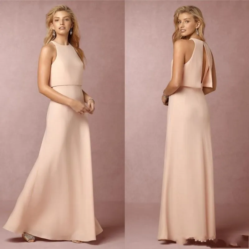 Elegant Jewel Neck A Line Bridesmaid Dresses Hollow Back Floor Length Wedding Guest Dress Maid of Honor Gowns robes de demoiselle d'honneur