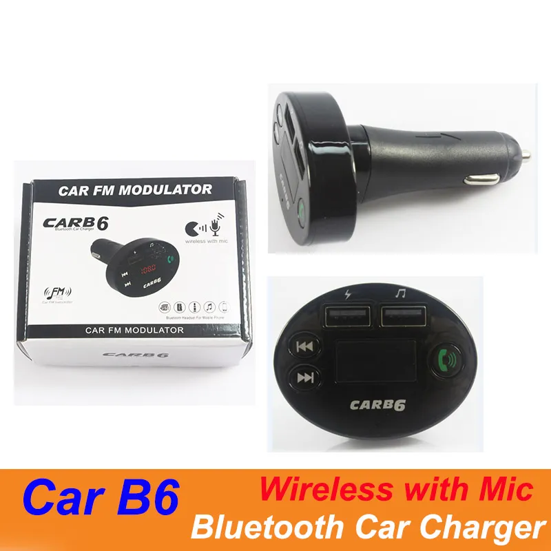 CAR B6 Multifunción Transmisor Bluetooth Cargador de coche dual USB con micrófono Reproductor de MP3 Kit de coche Soporte Tarjeta TF Manos libres Más barato