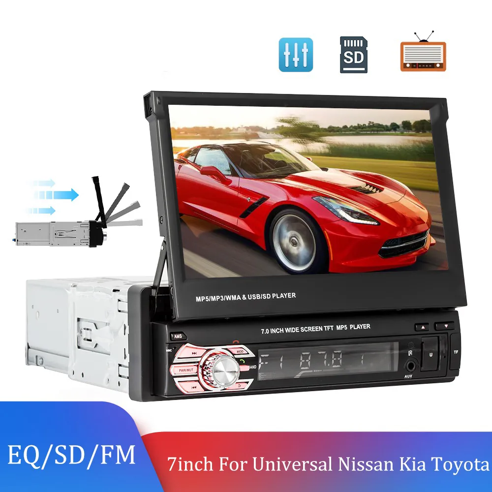 1din 7 "車の無線EQ Bluetoothの格納式スクリーンSD FM USB AUX MP5プレーヤーのためのPlayer Player usisan Kia Hyundai Polo Toyota