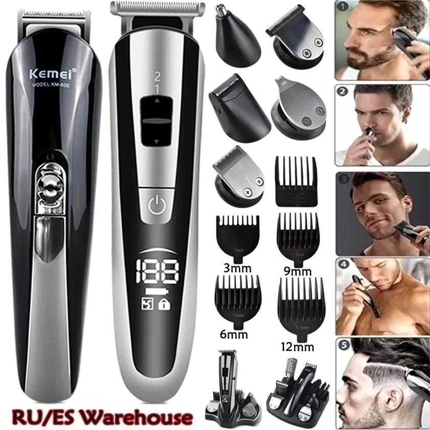 Kemei Hair Trimmer Electric Clipper Beauty Kit Multifunction Men's Shaver Beard Cordless Cutting Machine LCD Display 5 220216