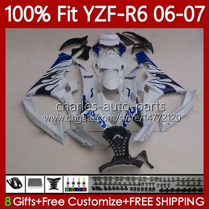 OEM Kit de corpo para Yamaha YZF R 6 600 CC YZF600 YZF-R6 2006 2007 Moto Bodywork 98NO.91 YZF R6 YZF-600 2006-2007 600cc YZFR6 06 07 Fairamento de Molde de Injeção 100% Fit Blues Chamas