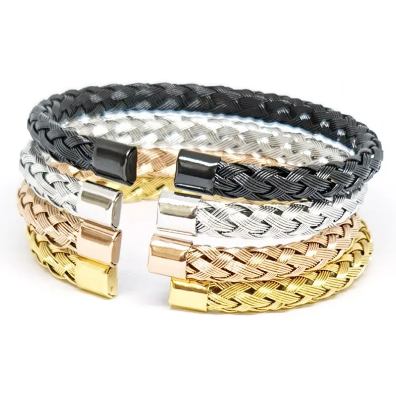 316L Rostfritt stålöppning C Formarmband Wire Mesh Weaving Bangle Hip Hop Punk Trendy Men Smycken 4 Färger