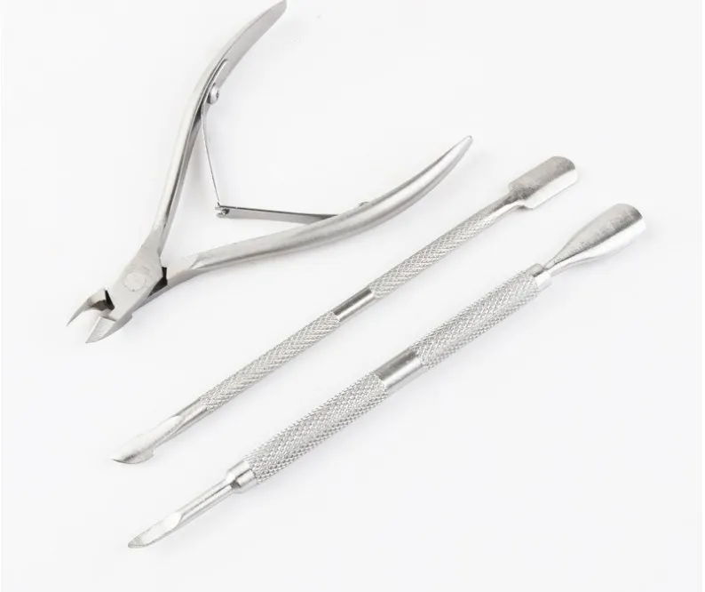 Prego Cuticle Pusher Colher Scissor De Aço Inoxidável Removedor De Pele Removedor De Cortador Cropper Cut Clipper Definidos Ferramentas de Prego 3 Pçs / Set