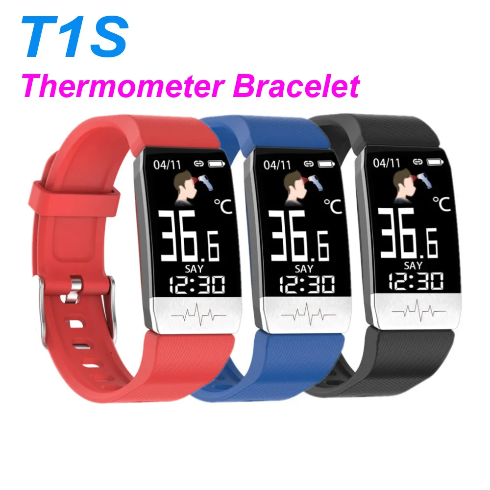 Band Smart T1s com temperatura corporal ECG + PPG Fitness Tracker Pressão arterial Bluetooth Pulseira inteligente relógio para telefone