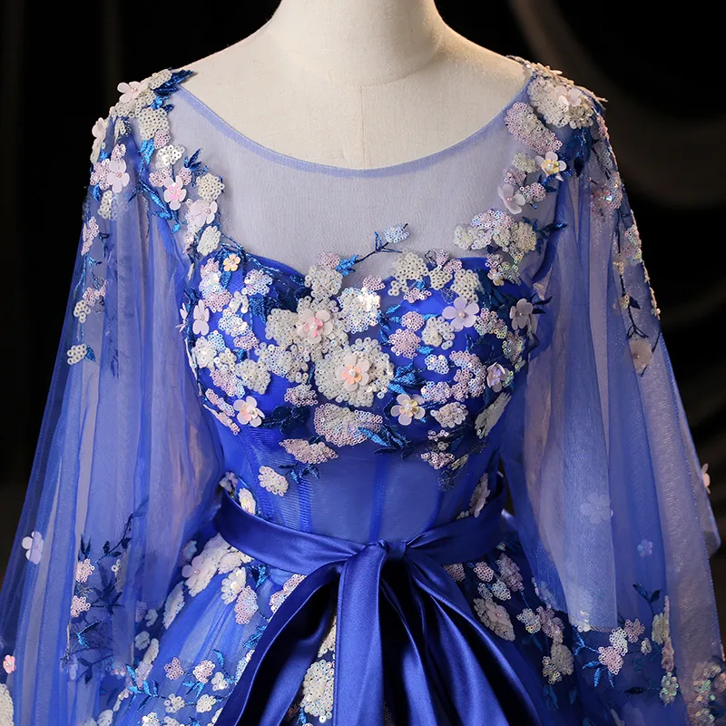 Royal blue applique embroidery theme costume lace ball gown half sleeve  vintage princess dress for women from Dhgate Theme Costume