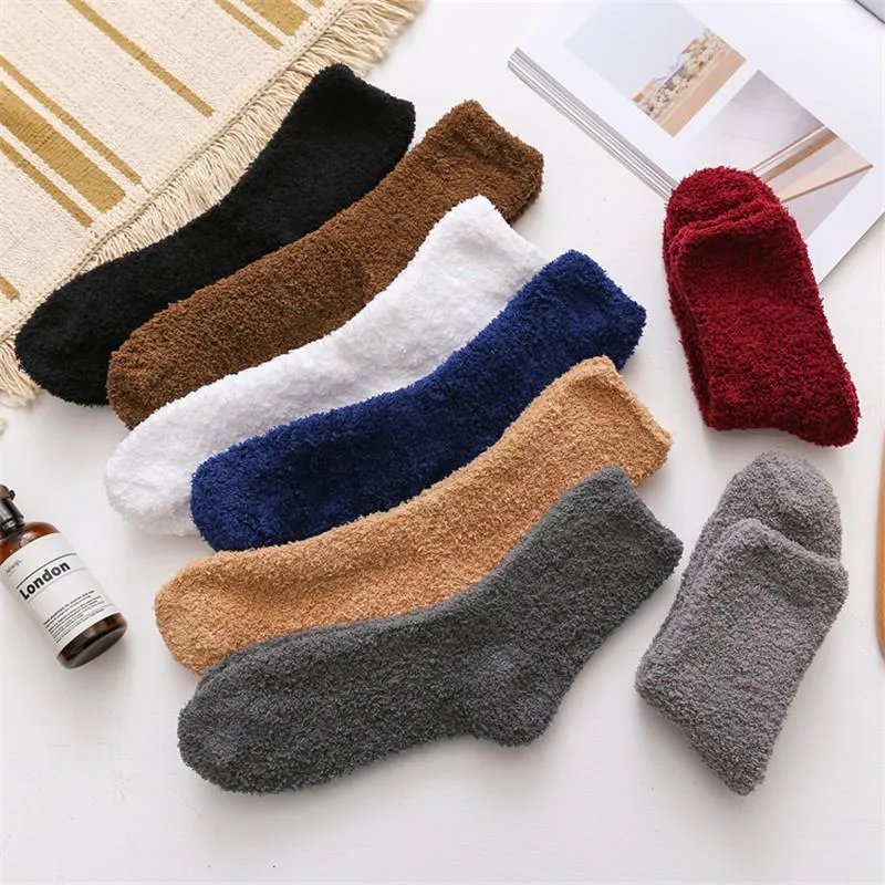 Men Autumn Winter Thick Casual Women Socks Solid Thickening Warm Terry Socks Fluffy Short Cotton Fuzzy Male