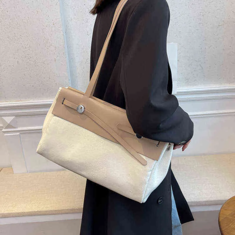 Shoulder Bags Canvas Tote Handbag Woman Luxury Women Brands Handbags `s Fashion Big 220207