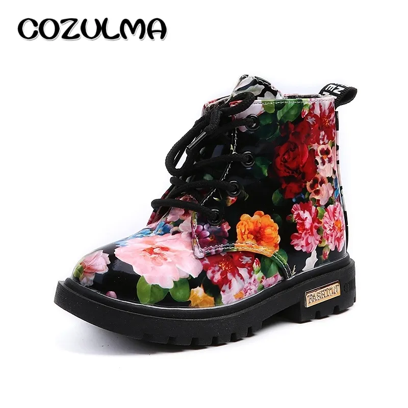 COZULMA Jungen Mädchen Turnschuhe Elegante Blumen Blumendruck Schuhe Kinder Turnschuhe Stiefel Kleinkind Martin Stiefel Leder Kinder Turnschuhe LJ200907