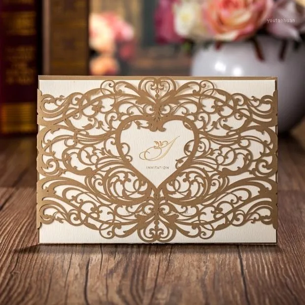 Vente en gros de cartes de voeux - Invitations de mariage en gros Carte de papier découpée au laser élégante Cw50181