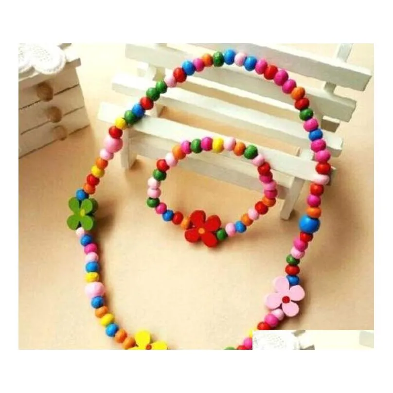 20 sets cute children cartoon wooden bead necklaces and bracelets set post