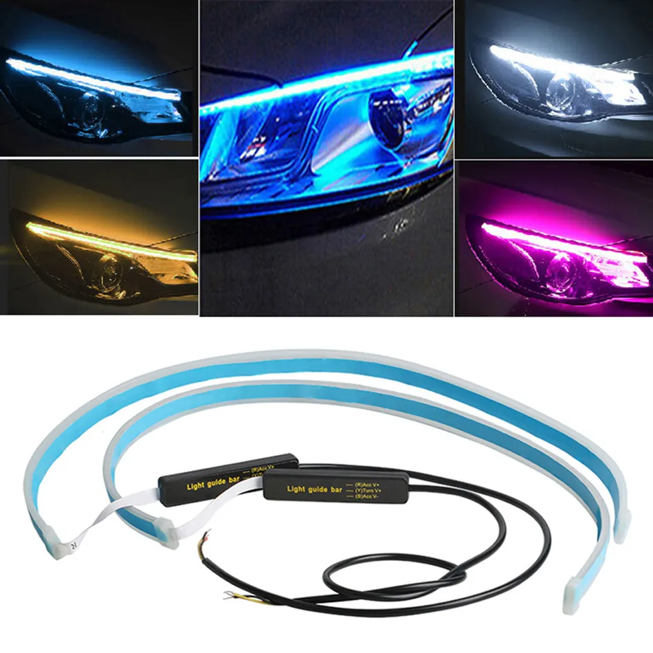 Araba Işığı Montajı 30 45 60cm LED DRL Gündüz Koşu Işıkları Sinyal Sinyal Su Geçirmez Esnek Yumuşak Kılavuz LED Şerit