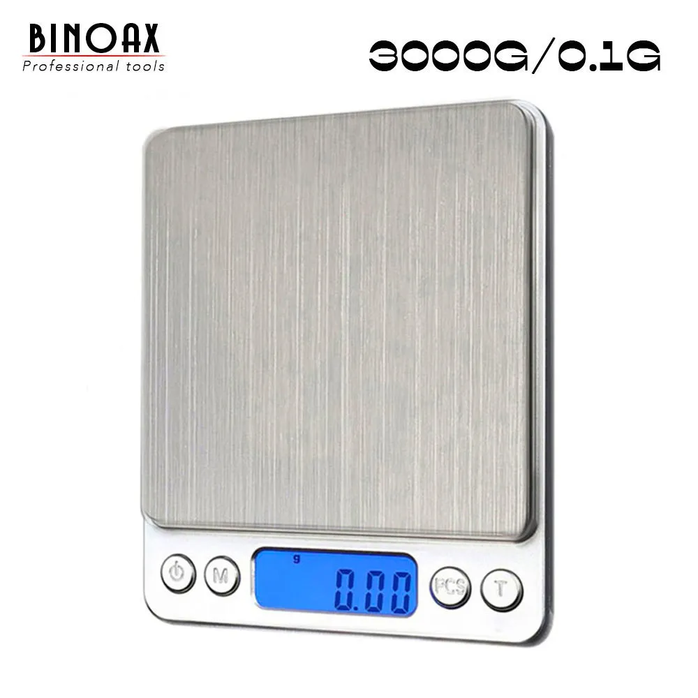 Binoax 3000g / 0.1 جرام lcd المحمولة البسيطة الإلكترونية الرقمية المقاييس الجيب حالة البريد المطبخ والمجوهرات الوزن مقياس التوازن 201116