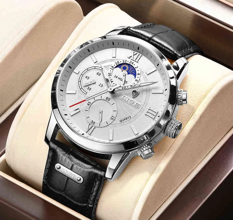 Lige watch hot sale leather