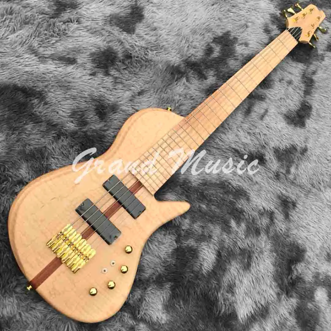 Custom Natural OM 6 strings butter-flying Bass Guitar Factory Ash wood Electric Bass with Active pickup Customized guitar bass job is ok