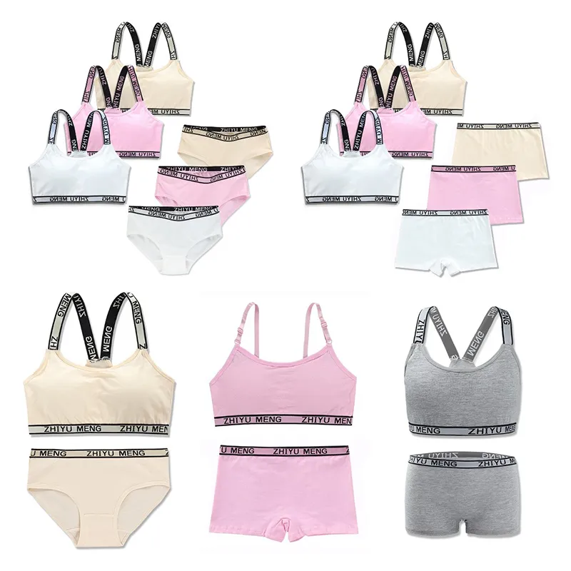 Cotton Bra Set Teens Training Bras Girls Underwear Set Teenagers Puberty Wireless  Bra+Underpants 8-15Y Sports Bra - AliExpress