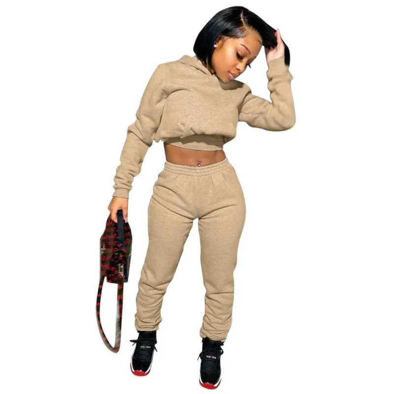 Womens Plain Logo Crop Top Sweatpants And Joggers Set With Cropped Hoodie  Fall Tracksuit Set From Cinda02, $17.36