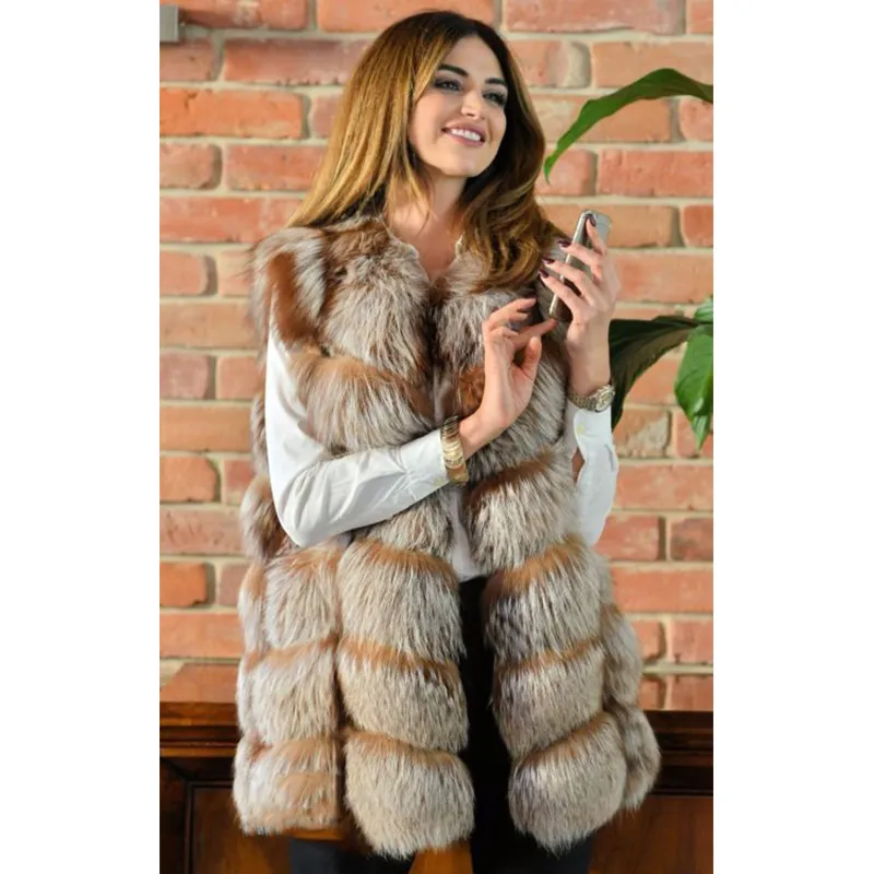 FURSARCAR 70cm Lang Echt Bont Vest Voor Vrouwen Echt Lederen Jassen Winter Vrouwelijke Bont Jas Luxe Bovenkleding Aanpassen201016287S