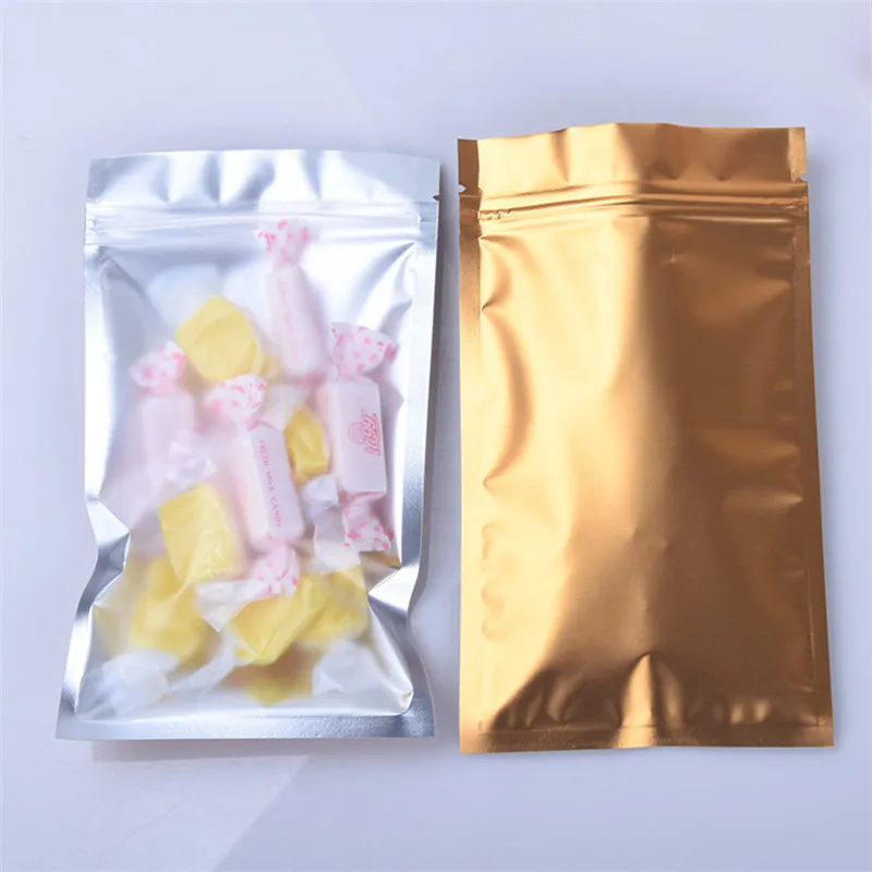 Wholesle Clear Front Matte Gold Aluminum Foil Ziplock Packaging Bag Flat Bottom Plastic Gold Foil Coffee Sugar Gifts Pack Pouch