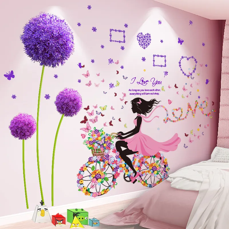 shijuekongjian Fée Fille Stickers Muraux DIY Pissenlit Fleurs