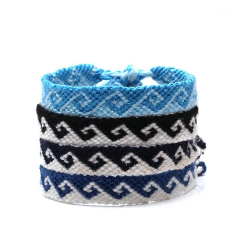 Boho broderi sträng grekisk tidvatten våg vävnad vänskap armband kvinnor män ljusblå mörkblå svart vit strand surf smycken1