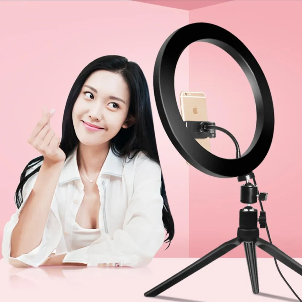 10 inç 26cm Dimmabable LED stüdyo kamera selfie lambalı telefon video ışık lambası Tiktok zil sesi aro de luz için tripod ile