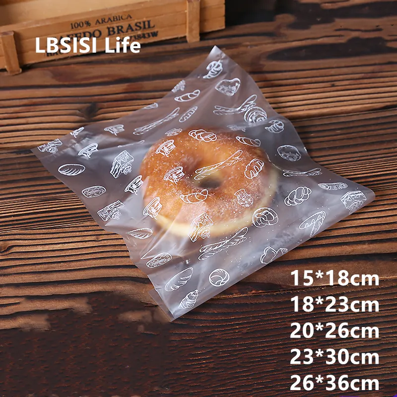 LBSISI LIFEソフトペフロストビニール袋パン用トーストクッキーキャンディーデプロイブルPEトップオープンフラットフードギフトバッグ201015278V