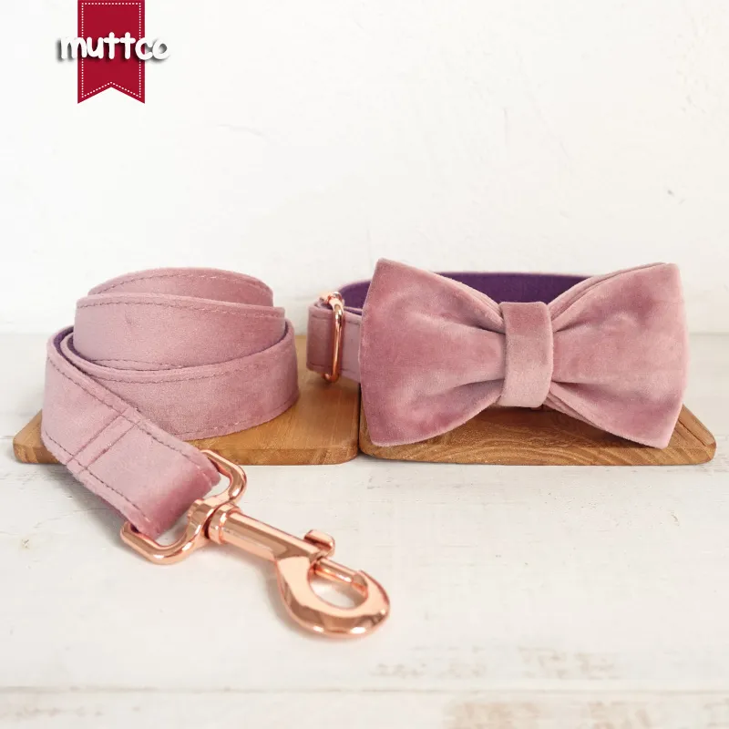 MUTTCO Verstellbares Fliege-Halsband THE BABY PINK, handgefertigte Haustierprodukte, 5 Größen, Metallschnalle, doppeltes Stoff-Hundehalsband-Set UDC080M LJ201202