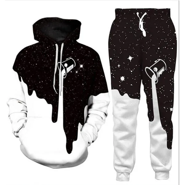 Hurtownie - Nowa Moda Mężczyźni / Kobiet Space Galaxy Milk Bluza Joggers Śmieszne Druk 3D Unisex Bluzy + Spodnie R05