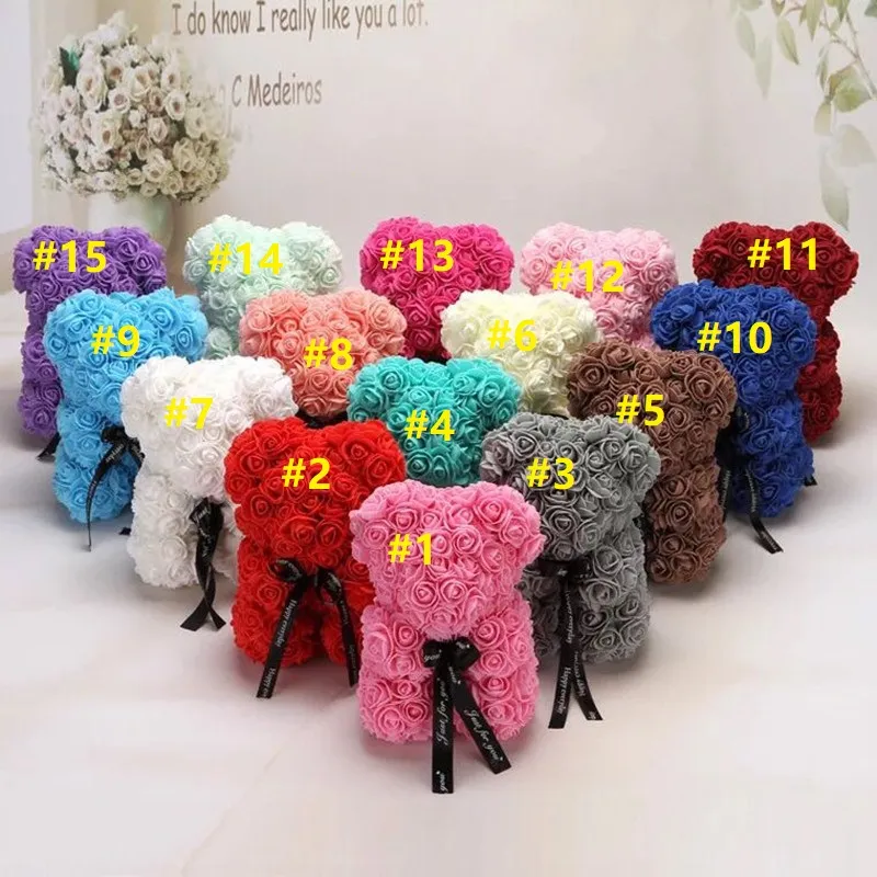 10pcs New Valentine's Day Gift PE Rose Bear Toys Stuffed Full Of Love Romantic Teddy Bears Doll Cute GirlFriend Children Present 25CM