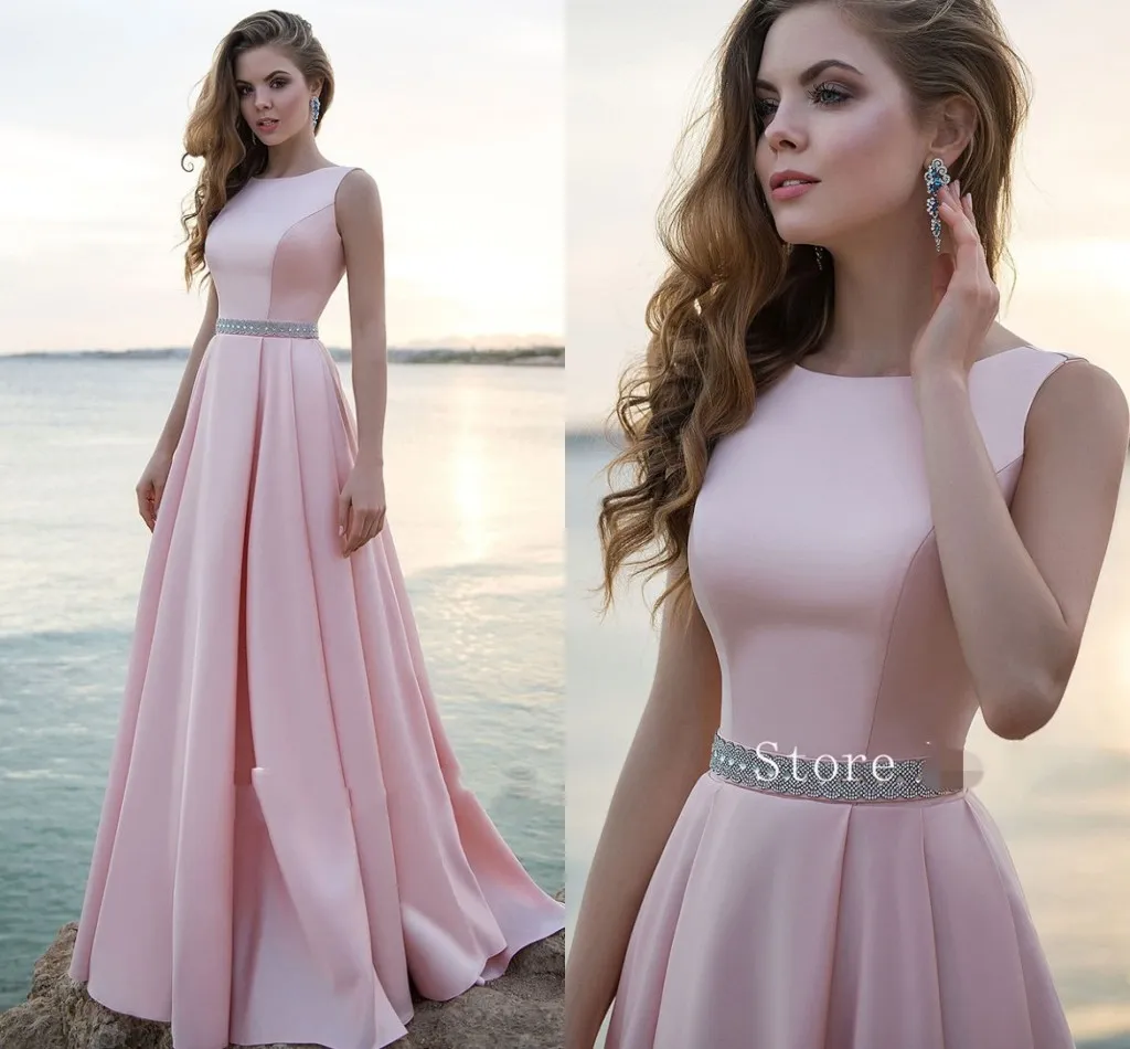 Robe de mariée de plage en Satin rose mat, sans manches, avec ceinture à perles, Style Simple, nouvelle collection 2022