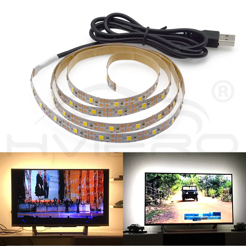 Hviero 5V 50CM 1M 2M 3M 4M 5M USB Cable Power LED strip light lamp SMD 3528 Christmas desk Decor lamp tape For TV Background Lighting