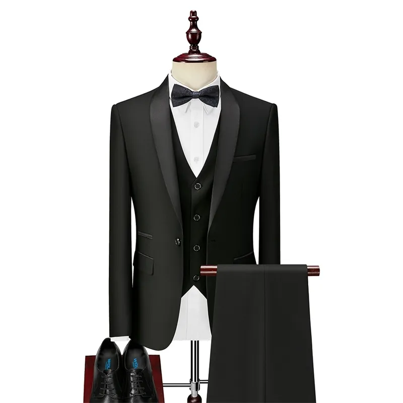 3 pièces Boyfriend Hommes Costumes pour Slim Fit Mariage Tuxedos Noir Costume de marié formel Ensemble Veste Pantalon Gilet Prêt en stock 201105