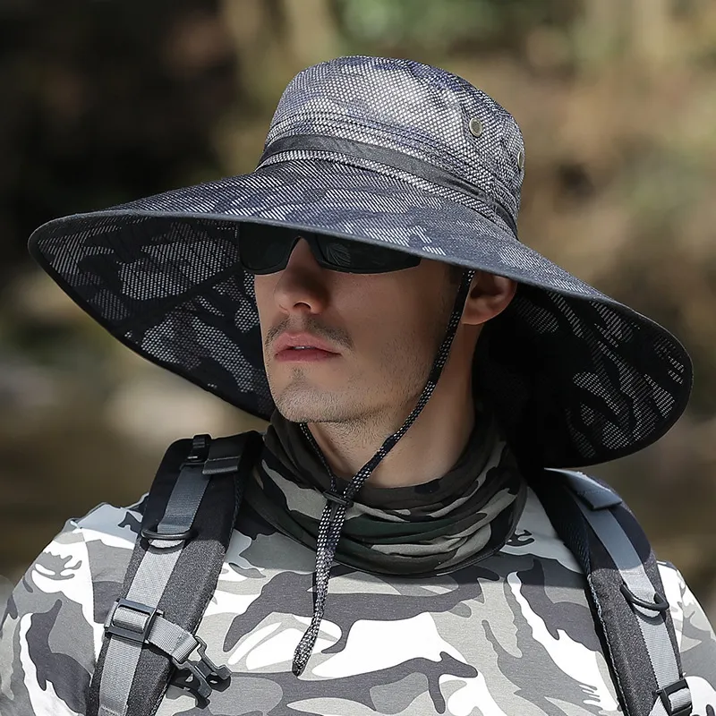 Mens Camouflage Uv Protection Fishing Hats UV Proof, Waterproof