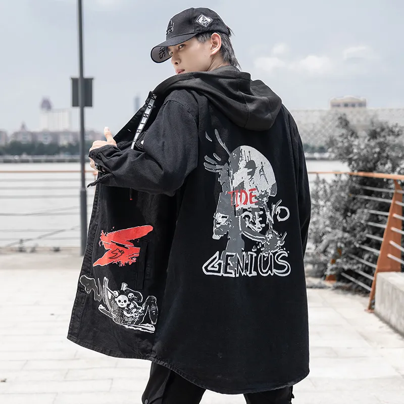 ジャケット・アウター Momo April MOMO Harajuku Vintage Print Men Jeans Biker Jacket