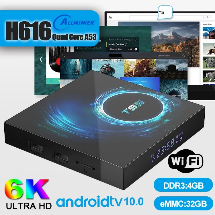 5 parça! Android 10.0 TV Kutusu T95 4 GB + 32 GB H616 Destek 2.4G WiFi 6 K Caja De TV Android PK H96 Ücretsiz Kargo