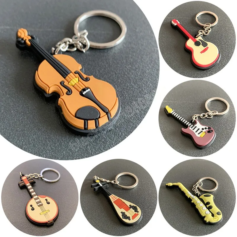 Classic Piano Guitar Keychain Car Key Chain Silicone Key Ring Musical Instruments Pendant Accessories For Men Women Gift