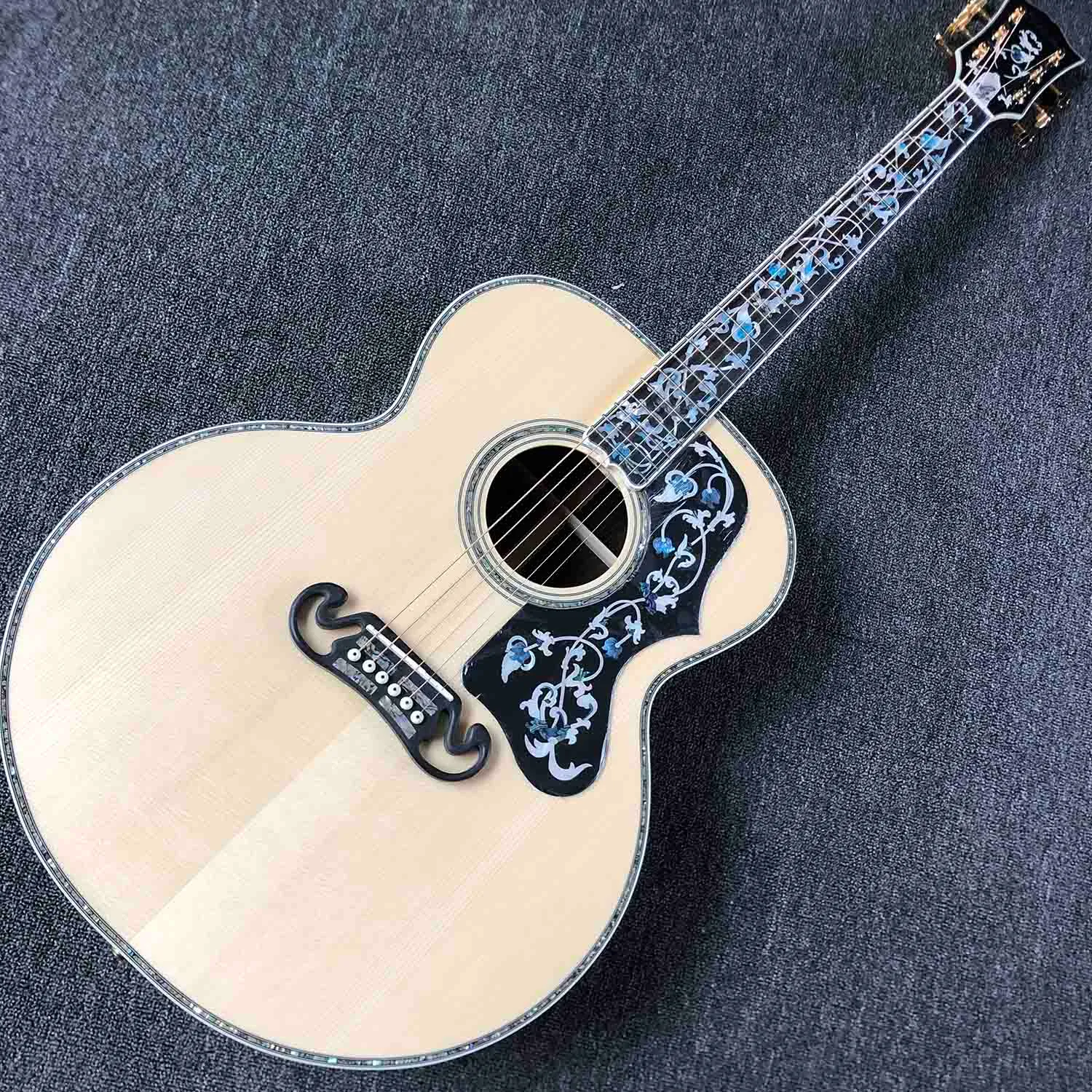 Anpassad 42 "Deluxe AAAA Alla Solid AD Wood Acoustic Guitar Real Abalone Bindande Ebony Fingerboard Cocobolo Back Side Anpassad logotyp är tillgänglig