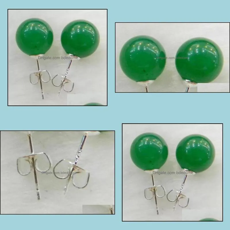 Genuine 10mm Natural Green Jadeite Jade 925 Solid Silver Stud Earrings AAA