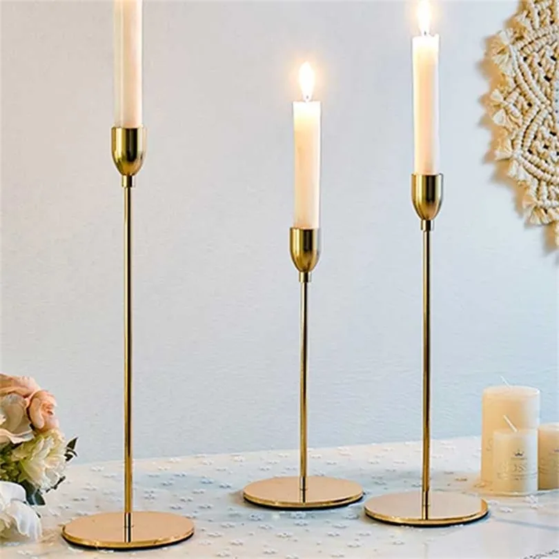 3Pcs Metal Candle Holders Nordic stick Golden Wedding Stand Bar Party Living Room Table Candelabra Home Decoration 211222