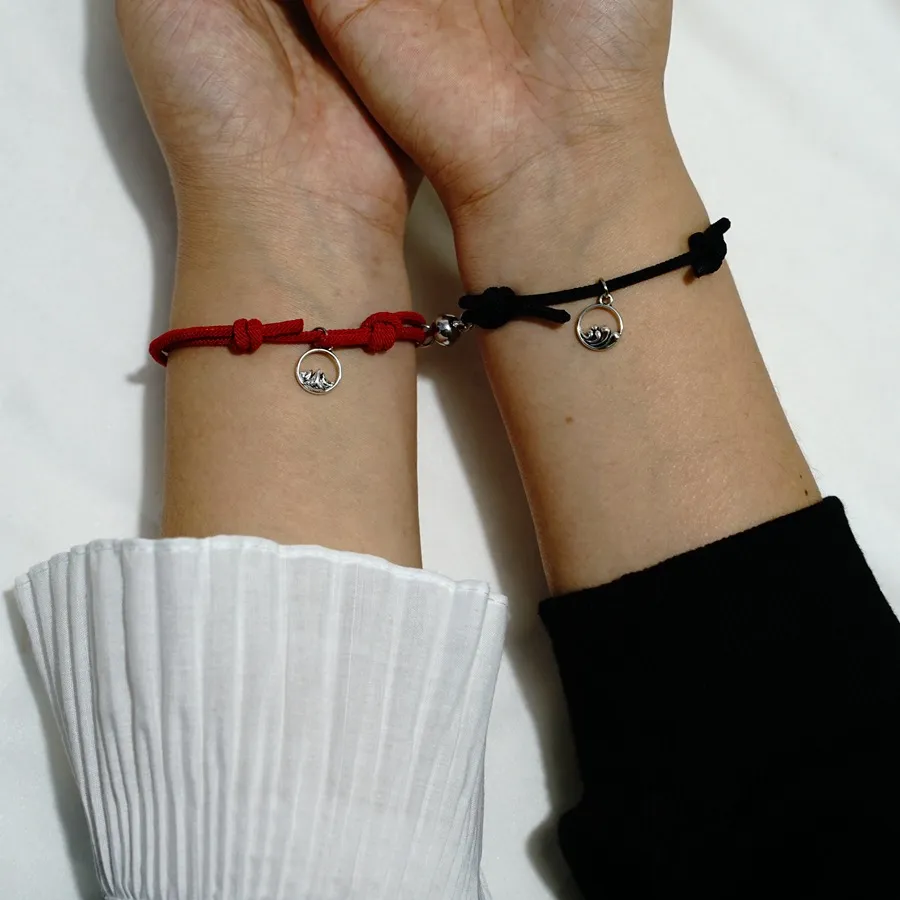 2 stks / set Magnetische koppels Armbanden Verwantschap Matching Armbanden voor Paren Vriendschap Belofte Touw Gevlochten Armband Set Geschenken